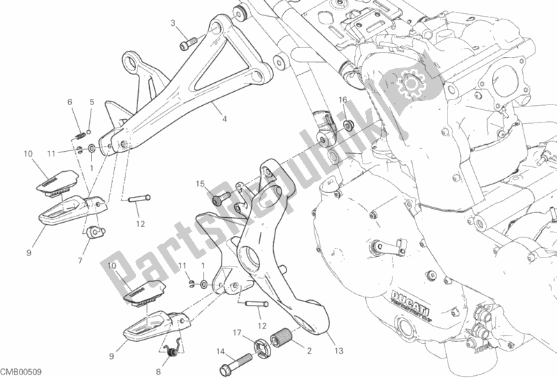 All parts for the Footrests, Right of the Ducati Monster 821 Stealth Thailand 2019